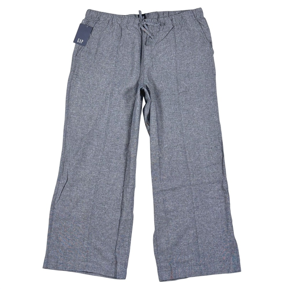 NWT GAP Linen Blend Pull-On Wide Leg‎ Pants XL Chambray Blue Drawstring Pockets